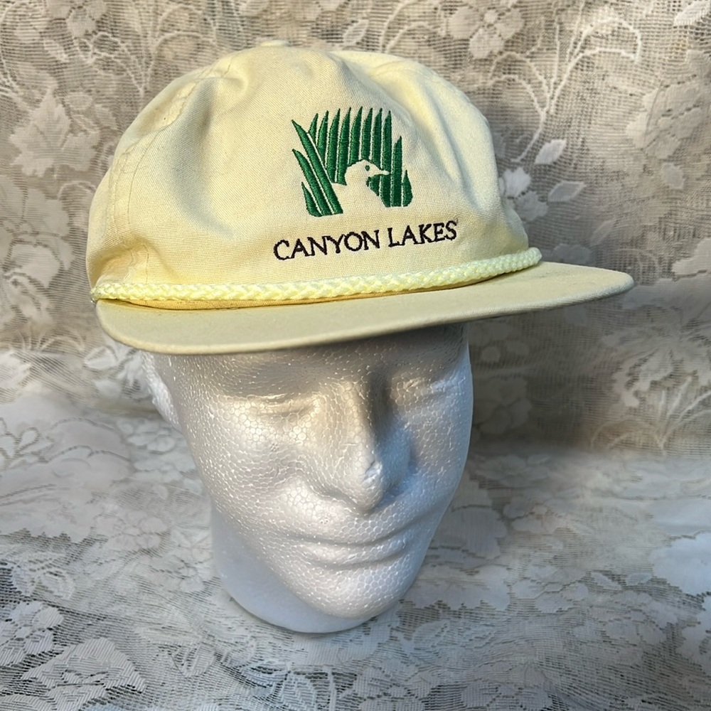 Vintage Canyon Lakes Trucker Hat Leather Strapback Derby Cap USA Classic Outdoor